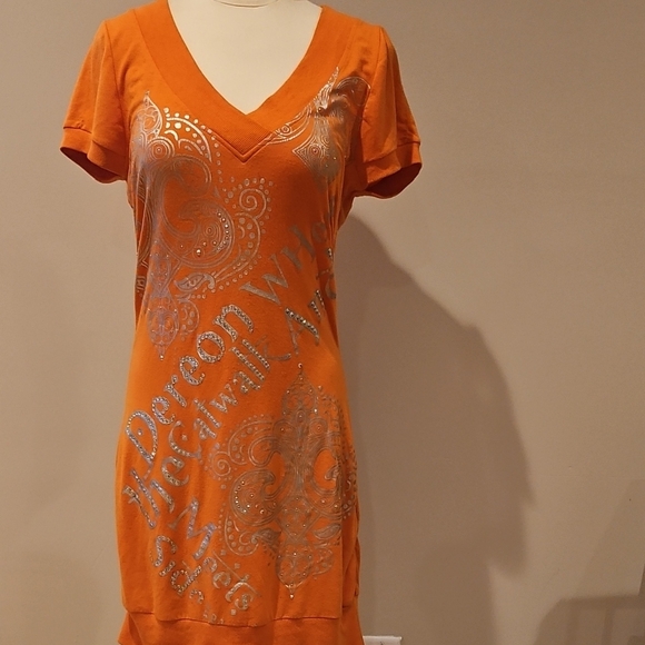 Dereon Vibrant Orange Midi Dress with Metallic Details - Picture 1 of 5